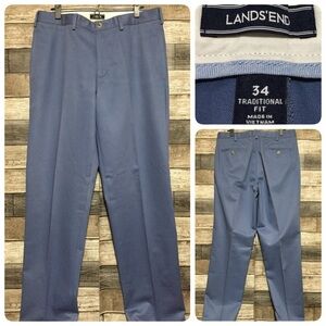Lands End Traditional Fit Chino Pants Men’s 34 Blue (Hemmed 32.5) 100% Cotton